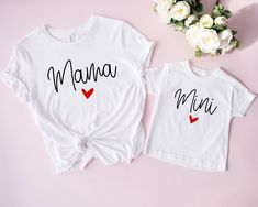 Mama Mini Shirts, Matching Mom Shirt, Matching Family shirts, Matching Mommy and Mini Shirts, Mama shirt, Mom shirt, Mothers Day Shirt Hi Everyone, Welcome to our shop, it is very nice to see you here, If you have any question/concern or want to order customize, please do not hesitate and feel free to contact us. To get the most best size for your order, make sure to check the size chart. Please note that unisex t-shirts are often run big. Unfortunately we do not accept any returns or exchanges White Cotton Top For Mother's Day, White Cotton Tops For Mother's Day, White Graphic Tee For Mother's Day, White Long Sleeve Matching T-shirt, Mother's Day Short Sleeve Shirt With Custom Print, Personalized Name Print White Shirt As Gift, White Tops With Name Print For Gift, Cotton Tops With Name Print For Gifts, White Shirt With Name Print For Gift