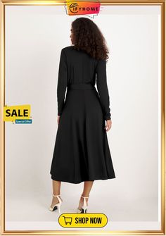 Elegant Color Block Long Sleeve Midi Dress Chic Solid Color Midi Length Wrap Dress, Chic Solid Color Midi Wrap Dress, Chic Solid Midi Dress With Surplice Neckline, Chic Midi Dress With Surplice Neckline, Midi-length Non-stretch Work Dresses, Non-stretch Midi Length Work Dresses, Non-stretch Midi Work Dresses, Solid Color Midi Wrap Dress For Work, Chic Solid Color Midi Dress For Work