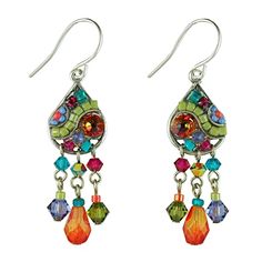 Firefly Earrings - Mosaic Simple - The Craft Gallery Artsy Colorful Beaded Earrings For Gifts, Whimsical Multicolor Beaded Earrings As A Gift, Teardrop Earrings With Colorful Czech Glass Beads, Vibrant Dangle Earrings With Ear Wire, Teardrop Czech Glass Earrings With Colorful Beads, Multicolor Bohemian Teardrop Earrings For Pierced Ears, Multicolor Nickel Free Dangle Crystal Earrings, Bohemian Multicolor Teardrop Earrings With Dangling Beads, Artistic Dangle Earrings With Colorful Beads