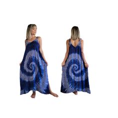 This is a stunning maxi dress with a unique boho tie dye design. Made from 100% super soft rayon fabric, this dress is great for any occasion. With an adjustable tie string for the shoulders and pockets this dress will suit your everyday needs. To avoid returns please check the measurements we provided. The model in the photo is 5 feet 2 inches. Measurements: 20 inches armpit to armpit, please double for circumference.  29 inches width at hip with garment lying flat, please double for circumfere Hippie Blue Maxi Dress For Beach Cover-up, Blue Hippie Maxi Dress For Beachwear, Tie Dye Maxi Dress For Beach Cover-up, Flowy Rayon Boho Dress For Festival, Festival Flowy Rayon Boho Dress, Blue Rayon Sundress Maxi Dress, V-neck Rayon Maxi Dress For Festival, Sleeveless Rayon Maxi Dress As Beach Cover-up, Flowy Rayon Boho Dress