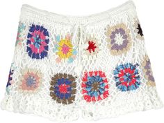 Multicolored Flowers, Bohemian Crochet, Beach Floral, Hippie Look, Crochet Shorts, Beach Wrap, Trendy Skirts, Crochet Clothing, Summer Essential