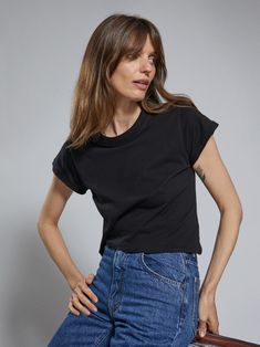 The perfect organic cotton tee with a cropped, boxy cut. Black Loose Fit Cropped Cotton T-shirt, Black Boxy Cropped Cotton T-shirt, Black Boxy Cropped T-shirt With Crew Neck, Black Boxy Cropped Top, Black Boxy Fit Cropped T-shirt, Black Boxy Cropped T-shirt, Boxy Black Cotton Top, Black Boxy Cropped T-shirt, Casual Style, Casual Boxy Black Cropped T-shirt