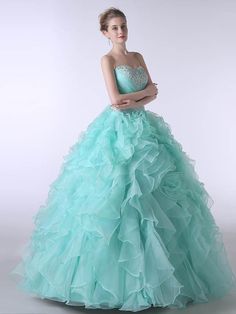 Strapless Turquoise Formal Quinceanera Ball Gown Dress Poofy Ball Gowns, Green Ball Gown, Colored Wedding Dress, Blue Ball Gowns, Quinceanera Dresses Blue, Ruffle Beading, Ball Gown Dress, Gown Plus Size, Princess Ball Gowns