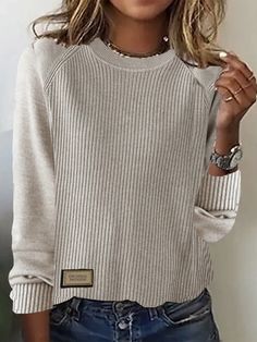 Women's Spring/Fall Plain Casual Long Sleeve Crew Neck Yarn/Wool Yarn Sweater Back Hump, Casual Trendy Outfits, Navy Suits, Comfy Travel Outfit, Loose Pullover Sweater, Comfy Travel, Work Fun, Yellow Coffee, Yarn Sweater