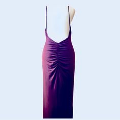 Knee Length Purple Uber Stretchy Bodycon Contoured Dress With Lower Open Back With Sexy Ruching New Without Tags/Never Been Worn Size L Purple Stretch Maxi Dress For Party, Purple Stretch Bodycon Dress For Formal Occasions, Purple Fitted Bodycon Dress With Spaghetti Straps, Purple Fitted Backless Maxi Dress, Fitted Purple Maxi Dress With Spaghetti Straps, Purple Fitted Maxi Dress With Spaghetti Straps, Fitted Purple Backless Maxi Dress, Stretch Purple Midi Dress For Evening, Purple Stretch Midi Dress For Evening