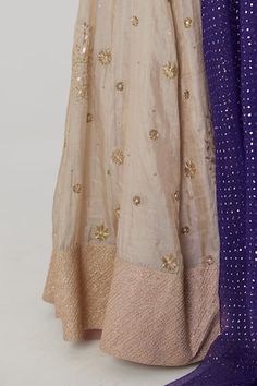 Gold banarasi silk tissue kalidar lehenga with bahar embroidery using sequin, aari and zardozi highlights. Paired with a purple half sleeves chevron fleur woven banarasi silk brocade blouse and blue-purple ombre mukaish embroidered organza dupatta. - Aza Fashions Traditional Drape Raw Silk Sharara With Dori Work, Tussar Silk Sets With Sheer Dupatta In Traditional Drape, Festive Slub Silk Sharara With Zari Work, Festive Raw Silk Sharara With Cutdana Details, Festive Slub Silk Sharara With Pallu, Slub Silk Sets With Dori Work For Wedding, Transitional Tissue Silk Sharara With Dupatta, Traditional Slub Silk Dupatta For Reception, Traditional Drape Slub Silk Dupatta For Reception