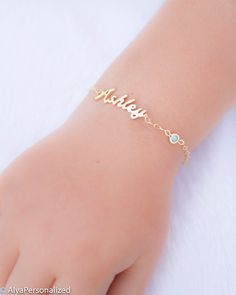 Unique baby gift personalized  with name and birthstone. This birthstone name bracelet  is available for new baby girl or kids or adults; handmade with love ♡► FEATURES;Material Options: 925k Sterling Silver & Rose Gold Filled Over Silver & Yellow Gold Filled Over SilverLength : It is available for BABIES, KIDS and ADULTS. Please select it at check out. Baby Size is  12.5cm plus 2cm extention chain❥ I can adjust your bracelet length to your demands, please add me a note during check out if you w Personalized Adjustable Name Bracelet For Anniversary, Adjustable Custom Name Bracelet For Anniversary, Cute Customized Name Bracelet For Birthday, Custom Name Adjustable Bracelet For Anniversary, Customized Cute Name Bracelet For Birthday, Dainty Personalized Name Bracelet For Mother's Day, Dainty Name Bracelets For Birthday, Dainty Custom Name Bracelet For Birthday, Dainty Birthday Name Bracelet With Custom Name