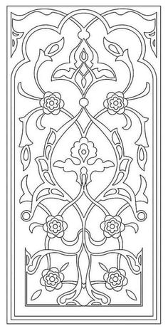 an intricate design in black and white, with flowers on the border is part of a coloring book page