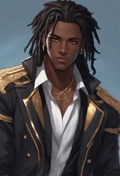 a man with dreadlocks wearing a black jacket and white shirt