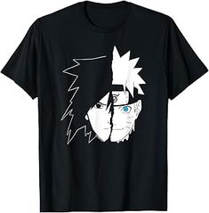 a black shirt with an image of naruto and his head in the center