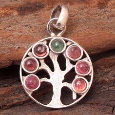 "Tourmaline Round Shape Gemstone Tree Of Life Pendant For Gift - 925 Sterling Silver Handmade Designer Pendant Jewelry Length 1.4\"- svp7233 METAL - 925 STERLING SILVER GEMSTONE - Tourmaline PENDANT LENGTH - 1.4\" PENDANT WEIGHT - 5.7 GRAMS STONE SIZE - 5 x 5 MM COLOR - Pink, Green" Spiritual Round Birthstone Gemstones, Spiritual Birthstone Gemstones, Round Multi-stone Sterling Silver Gemstones, Round Multi-stone Gemstones In Sterling Silver, Spiritual Sterling Silver Gemstone Pendant, Handmade Tourmaline Gemstones, Spiritual Sterling Silver Pendant Gemstone, Sterling Silver Round Birthstone Gemstones, Sterling Silver Round Birthstone