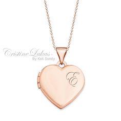 Hand Engraved Heart Locket Necklace With Script Initial - Sterling Silver  with 14K Rose Gold - Photo Locket by CristineLukas on Etsy Heart-shaped Rose Gold Locket Jewelry, Rose Gold Heart-shaped Locket Jewelry, Rose Gold Jewelry With Heart Charm For Keepsake, Rose Gold Heart Locket Jewelry, Rose Gold Locket For Valentine's Day, Elegant Rose Gold Locket Necklace For Valentine's Day, Rose Gold Heart-shaped Keepsake Jewelry, Valentine's Day Rose Gold Elegant Locket Necklace, Rose Gold Heart Locket Necklace For Valentine's Day