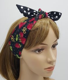 "Reversible headband, pin up style hair scarf, cotton hair bandanna, self tie head scarf, lightweight summer hair tie. This rockabilly headband is made from printed 100% cotton fabric. The headband is NOT WIRED, NOT STRETCHY, UNTIED. This headband is untied, simply tie with a double knot. It can be easily wrapped around the head and tied into a knot. Also can be worn as a neck scarf or tied into a bow on a ponytail. The size of headband is approx. 94 x 7.5 cm ( 37\" x 3\" ). Hand wash, cold wash Trendy Summer Headscarf With Matching Headband, Fun Summer Headband Hair Accessories, Cute Cotton Hair Accessories For Summer, Fun Summer Hair Accessories Headband, Cute Cotton Summer Hair Accessories, Trendy Adjustable Cotton Headband, Casual Summer Headscarf With Matching Headband, Cotton Headband For Summer, Cotton Bandana With Matching Headband