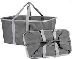 two large gray bags sitting next to each other