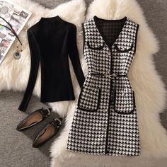 business casual outfits woman Vest Women's Clothing Autumn and Winter New Chanel Style Vest Internet Celebrity Fashion Age-Reducing Bottoming Shirt Two-Piece Suit for Women Long Waistcoat, Tweed Vest, Long Skirt Fashion, Woman Vest, Chanel Style, Style Vest, Suit For Women, Long Skirts For Women, Chanel Fashion