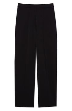 These versatile sweater-pants from the label's 'Foundation' collection inspire everyday confidence in a signature Santiago knit that offers a structured fit. Center lines visually elongate the legs for perfect day-to-night style. Elastic waist 68% viscose, 32% nylon Dry clean Imported Classic Pants With Straight Hem For Loungewear, Classic Straight Hem Pants For Loungewear, Tailored Black Wide Leg Pants With Straight Hem, Black Tailored Wide Leg Pants With Straight Hem, Elegant Wide-leg Sweatpants For Fall, Elegant Wide Leg Sweatpants For Fall, Formal Black Pants With Minimal Stretch, Sleek Black Pants With Straight Hem, Classic Straight Hem Sweatpants For Work