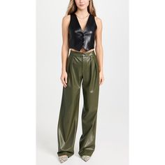 Alice + Olivia Pompey Pleated Olive Green Faux Leather Wide-Leg Pants Size 2 Product Details: Brand: Alice + Olivia Color: Olive Green Style: Wide-Leg Pants Zip Fly With Hook-And-Bar Closure Pleated Front Side Slit Pockets, Back Welt Pockets Wide-Leg Silhouette Imported Size: 2 Measurement: Rise: 11" Waist: 29" Inseam: 35" Good Preowned Condition. Always Shipped Promptly And Packed Neatly. Bundles Of +2 Receive An Extra Discount. Olive Green Style, Green Style, Leather Trousers, Trouser Pants, Green Fashion, Alice Olivia, Welt Pockets, Leg Pants, Wide Leg Pants