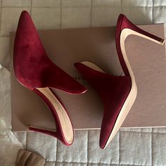 Gianvito Rossi Gorgeous Dark Red Shoes Size 7. 85 Mm Heel. Very Comfortable! Burgundy 4-inch Heels For Evening, Burgundy Almond Toe Heels With 4-inch Heel, Modern Red Heels With 4-inch Heel, Chic Pointed Toe Court Shoes With Red Sole, Evening Heels With Red Sole And Almond Toe, Luxury Burgundy Heels For Evening, Suede High Heels With Red Sole, Elegant Suede Heels With Red Sole, Party Suede Heels With Red Sole