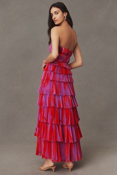 Find HUTCH Strapless Tiered Tulle Maxi Dress on Editorialist. Tiered with stunning tulle, this dress makes a statement on the dancefloor, moving to the beat of your drum. Strapless Tiered Tulle Maxi Dress by Hutch in Purple, Women's, Size: 4, Polyester/Tulle