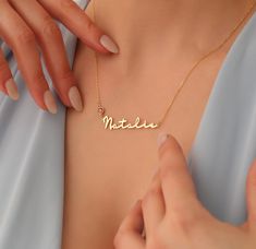 PERSONALIZED GOLD  NAME  NECKLACE WITH BIRTSTONE   Celebrate individuality and personal style with our exquisite Name Necklace with Birthstone. This custom piece is the perfect blend of elegance and personalization, making it an ideal gift for any occasion. Express your love and appreciation with our exquisite Name and Birth Stone Necklace. This personalized jewelry piece is not only a nameplate necklace but also features a dainty birthstone, making it a thoughtful gift for her. Whether it's for Elegant Gold Birthstone Necklace For Personalized Gift, Elegant Gold Name Necklace With Birthstone, Elegant Yellow Gold Birthstone Necklace With Name, Elegant Personalized Gold Birthstone Necklace, Elegant Customizable Gold Birthstone Necklace, Birth Stone Necklace, Thoughtful Gifts For Her, Nameplate Necklace, Gold Name Necklace