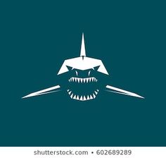 an angry shark with sharp teeth and large fangs on its face, in the dark blue background