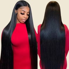 Model Wearing Ishow HD Lace Front Straight Hair Wig in Natural Black Straight Hair Wig, Straight Weave Hairstyles, Straight Wigs, Lace Frontal Closure, Straight Lace Front Wigs, Colored Wigs, Business Hairstyles, Hair Straight, Front Lace Wigs Human Hair