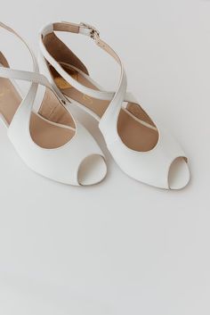 White Wedding Shoes With Open Peep Toe and Kitten Heel - Etsy Fitted Kitten Heels With Open Heel For Wedding, Leather Sandals With Reinforced Heel For Wedding, Classic Wedding Heels With Deep Heel Cup, Wedding Court Shoes With Reinforced Heel, Fitted Open Heel Kitten Heels For Wedding, Leather Closed Toe Wedding Shoes, Leather Court Shoes With Heel Strap For Wedding, Leather Ankle Strap Court Shoes For Wedding, Ankle Strap Dance Shoes For Wedding