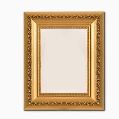 an ornate gold frame on a white wall with clipping for text or image in the center