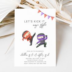 Joint Ninja Birthday Party Invitation. You can use one name or two names.
Ready to be personalized by you! Karate Theme Birthday Party, Ninja Birthday Party Ideas, Ninja Party Invitations, Ninja Themed Birthday Party, Ninja Birthday Party Invitations, Karate Birthday Party, Ninja Birthday Invitations, Ninja Birthday Party, Karate Party