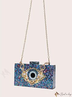 BirdinBag - Chic Evil Eye Pattern Box Bag: Ideal for Weddings, Proms & Party Events Rectangular Party Shoulder Bag, Rectangular Party Bags, Multicolor Rectangular Evening Bag For Celebrations, Multicolor Rectangular Evening Bag For Parties, Blue Square Party Bag, Multicolor Rectangular Box Bag For Party, Multicolor Rectangular Evening Bag For Events, Rectangular Multicolor Box Bag For Party, Silver Rectangular Box Bag For Party