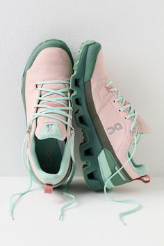 Cute Waterproof Shoes, Pink Sporty Walking Shoes For Outdoor, Sporty Pink Walking Shoes For Outdoor, Sporty Hiking Boots With Air Cushioning And Lace-up, Pink Waterproof Sneakers For Outdoor, Green Running Shoes For Hiking, Functional Waterproof Pink Sneakers, Functional Pink Waterproof Sneakers, Sporty Green Waterproof Breathable Boots