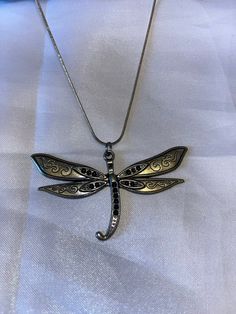 Chain included. Dragonfly Jewelry Necklaces, Dragonfly Locket Necklace, Adjustable Sterling Silver Dragonfly Necklace, Bohemian Silver Dragonfly Necklace, Vintage Handmade Dragonfly Necklace, Dragonfly Necklace, Dragonfly Pendant, York Pa, Piercing Tattoo