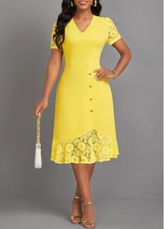 Color:Light Yellow;Size:S;Size:M;Size:L;Size:XL;Size:XXL;Package Contents:1 X Dress;Occasion:Other;Style:Bohemian; Pink Lace Shorts, Outfits Gorditas, Latest Dress For Women, Fashion Dresses Online, Yellow Short, Lace Short, Yellow Lace, Easter Outfit, Yellow Shorts