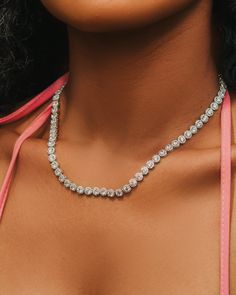 Dazzle like never before in Nemiglow's Marian Tennis Necklace. Intricately stoned CZ gems adorn this necklace for a classy and enriched look. Shop the matching bracelet here. Tennis Necklace, Matching Bracelet, Matching Bracelets, Tennis, Wedding Day, Gems, Bracelet, Stone, Pink