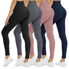 PRICES MAY VARY. 【WORTH THE COST】- You can get 4 pairs of leggings for women all in one. Each legging with high quality only needs less than $7. Rich color collocation for womens' leggings underlines women's youth and vitality. We know this workout legging will become a new favorite of yours. 【HIGH WAISTED DESIGN】- 5.3 inches wide compression waistband for excellent coverage. And tight fit accentuates your natural curves which make you look more awesome, slim and great. Enjoy the feeling that ou Yoga Pants With Pockets, Black Yoga Pants, Black Yoga, High Waist Fashion, Workout Running, Leggings For Women, Running Leggings, Soft Leggings, Flare Leggings