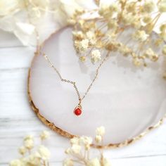 ❤ Dainty Red Coral Necklace with 4mm genuine Red Coral and 14K gold-filled, Rose Gold Filled or Sterling Silver chain ❤ Vibrant & energetic. Red coral is the best stone to wear for vitality, energy & ambition. Its bright red color symbolizes blood and planet Mars which can be very powerful & energizing. It is believed to be effective in both prosperity & romantic love ❤ • Pendant size: 1 x 0.5 cm • Gold-filled and Sterling Silver are known for their lasting quality. With proper care, the color & Dainty Red Birthstone Necklace, Red Dainty Birthstone Jewelry, Dainty Red Birthstone Jewelry, Dainty Red Necklace For Her, Dainty Red Necklace As Gift For Her, Red Dainty Birthstone Necklace, Minimalist Red Gemstone Birthstone Necklace, Dainty Red Birthstone Necklace For Gift, Dainty Red 14k Gold Necklace