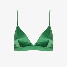 Silk Spagetti Strap Bralette With Triangle Cups In Color Amazon Green Triangle Top Bra For Summer, Summer Party Satin Bra, Green Triangle Top Bra, Spagetti Strap, Women's Intimates, Bralette, Silk, Green, Women Shopping