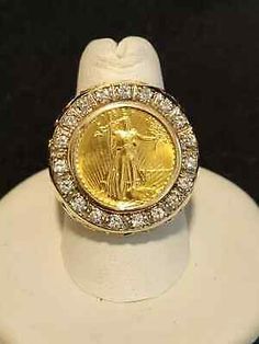 ad eBay - 1.24Ct Lab-Created Diamond Men's Liberty Coin Ring 14K Yellow Gold Plated Silver - Buy Now, click the link (eBay) Gold Coin Ring, 7 Ring, Coin Ring, Fine Rings, Gold Coins, Lab Created Diamonds, Gold Plated Silver, Jewelry Ideas, Jewelry Watches