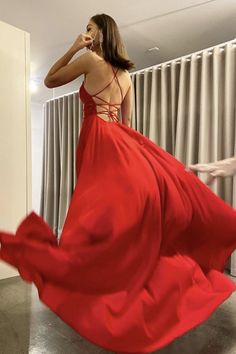 Red Evening Gown, Prom Dress Evening, Prom Dresses With Pockets, Spaghetti Strap Prom Dress, Red Chiffon, Long Prom Dresses, Custom Size Dresses, A Line Prom Dresses, Prom Dresses Online