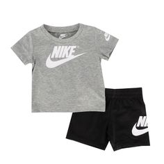 INFANTS' NIKE FUTURA SHORT SETThe Nike Futura Short Set is cute and comfy, perfect for their everyday adventures in the sun. The Nike logo on the front is sporty, and the shorts are loose-fitting. The breathable polyester fabric allows airflow and a comfortable fit. Set includes shirt and shorts. Regular fit with room to move. Elastic waistband on shorts. Sets: 100% polyester. Machine wash. Imported. Nike Sets, Family Vacay, Clothes For Boys, Shorts Sets, Shirt And Shorts, Everyday Adventures, Short Set, Baby Clothing