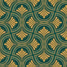 an art deco wallpaper pattern in blue and gold