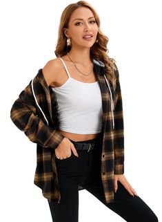 PRICES MAY VARY. Material:This shirt is made of 97% cotton and 3% spandex.Soft,warm,comfortable and durable.Provide you a pleasing wearing experience Feature:Flannel Fabric,Plaid Shirt,Cotton Hood,Long Sleeve,Button Down,Chest Pocket,Oversized Boyfriend Style,Loose fit,Cute Matching:This stylish shirt top can be paired with a variety of t-shirts inside,jeans, skirts, leggings,tights and ankle boots, classic style make you look fashionable, beautiful,stylish and cute Occasion:This fashion flannel Flannels For Women, Vacation Shopping, Inexpensive Clothes, Simple Fall Outfits, Womens Flannel Shirt, Into Fashion, Early Winter, Flannel Shirts, Stylish Boots