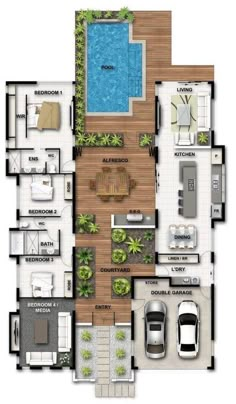 the floor plan for a house with swimming pool