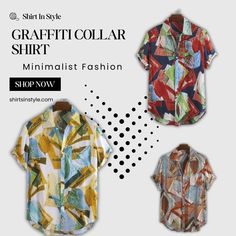 Make a bold statement with our Graffiti Collar Shirt from Shirts In Style! 🎨👕 This unique and trendy shirt features an eye-catching graffiti-inspired design on the collar, adding a pop of artistic flair to your outfit. Crafted with high-quality materials, it offers both style and comfort. Whether you're attending a casual gathering or heading to a night out with friends, this shirt will instantly elevate your look. Summer Multicolor Collared T-shirt, Spring Collared Printed T-shirt, Casual Summer T-shirt With Graffiti Print, Multicolor Collared T-shirt For Summer, Collared Multicolor T-shirt For Summer, Summer Graffiti Print Relaxed Fit T-shirt, Casual Shirt With Graffiti Print And Relaxed Fit, Relaxed Fit Graffiti Print T-shirt For Summer, Collared Cotton T-shirt With Graphic Print