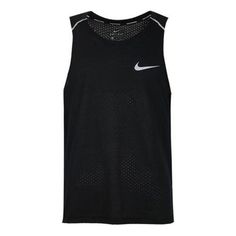 a black tank top with white nike logo on the chest and side panels, in front of a white background