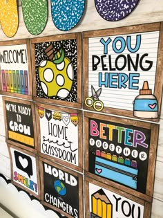 a bulletin board is decorated with colorful magnets and writing on it's sides