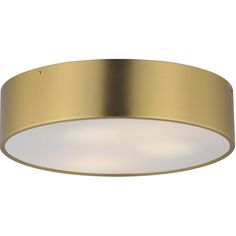 a round light fixture with a gold finish and white glass diffuses on the bottom