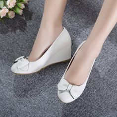 Heels:Approx 5.5cm Platform:Approx cm Upper Material:Pu Leather Outsole:Rubber If your foot is a little wide and fat, we suggest you choose 1 size larger, pls measure your foot length and choose a correct size. Thank you! Size Chart: Euro/CN 34 = foot length 21.5-22cm (Foot width=8-8.5cm) Euro/CN 35 = foot length 22-22.5cm (Foot width=8.5cm) Euro/CN 36 = foot length 22.5-23cm (Foot width=8.5-9cm Euro/CN 37 = foot length 23-23.5cm (Foot width=9cm) Euro/CN 38 = foot length 23.5-24m (Foot width=9-9 Bridal Wedges, Women Wedges, Women Heels, Wedges Shoes, Pink Pumps, Bow Shoes, White Pumps, Shoes Heels Wedges, Wedge Pumps