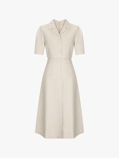 Composition : Shell: Polyester 100% Lining: Polyester 100%Color : BEIGE_4(44),BEIGE_5(55),BEIGE_6(66)Country of Origin : China Cream A-line Daywear Dress, Cream A-line Midi Dress For Work, Elegant Short Sleeve Dresses With Pockets, Cream A-line Linen Dress, Cream A-line Dress For Work, Fitted Beige Midi Dress For Spring, Spring Beige Fitted Midi Dress, Beige Midi Length Feminine Dress, Beige Short Sleeve Midi Dress