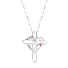 Nestled in the heart of this cross charm necklace is a single stunning birthstone. Shop a silver necklace that is a perfect religious gift for her. Coordinates Jewelry, Cross Charm Necklace, Monogram Jewelry, Cz Stud Earrings, Sterling Silver Cross, Engraved Jewelry, Cross Charms, Silver Cross, Silver Heart